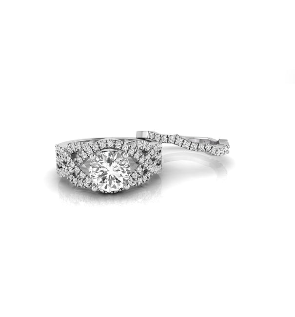 Round Moissanite Criss Cross Shank Bridal Ring Set