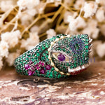 Green CZ Round Stone Cocktail Frog Ring 925 Silver