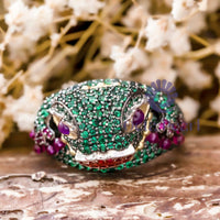 Green CZ Round Stone Cocktail Frog Ring 925 Silver