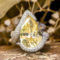 Yellow Pear Cut CZ Stone Bypass Shank Cocktail Engagement Ring