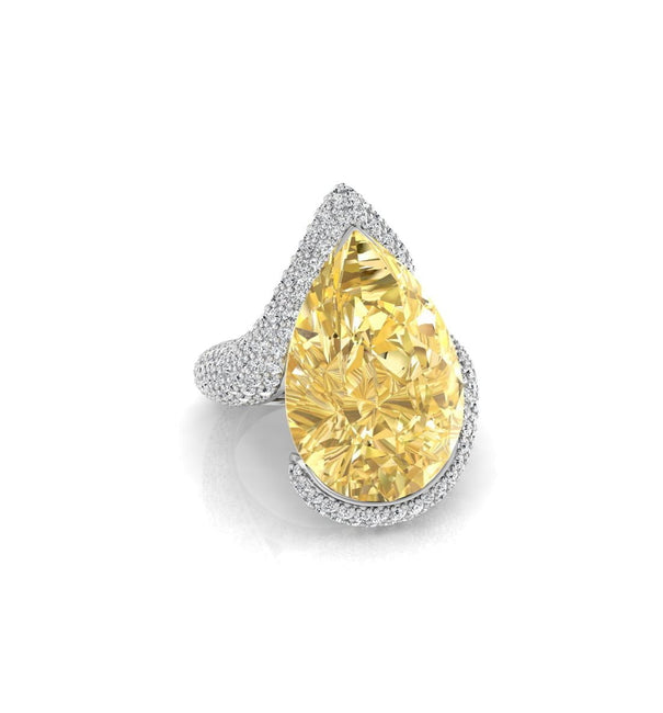 Yellow Pear Cut CZ Stone Bypass Shank Cocktail Engagement Ring