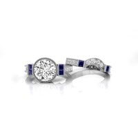 Round & Princess CZ Stone Milgrain Bridal Ring Set