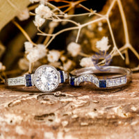 Round & Princess CZ Stone Milgrain Bridal Ring Set