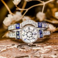 Round & Princess CZ Stone Milgrain Bridal Ring Set