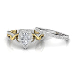 Pear Moissanite Halo Twisted Two Tone Gold Ring Set