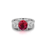 Pink Oval CZ Bezel Set Three Stone Wedding Ring