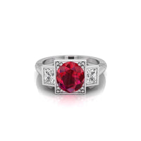 Pink Oval CZ Bezel Set Three Stone Wedding Ring