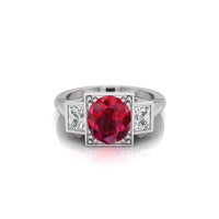 Pink Oval CZ Bezel Set Three Stone Wedding Ring