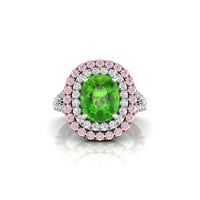 Green Cushion CZ Stone Double Halo Split Shank Ring
