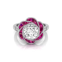 Milgrain Bezel Set Round CZ Stone Floral Inspire Ring