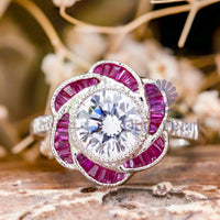 Bezel Set Round CZ Stone Floral Inspire Ring