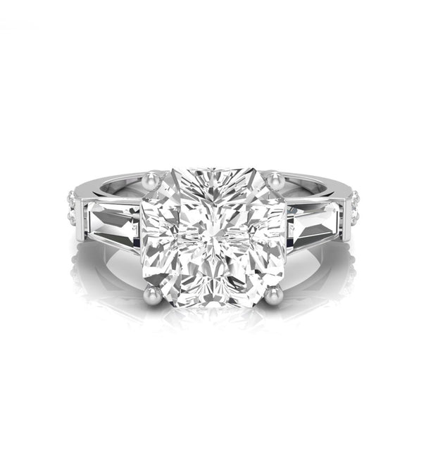 Asscher CZ Three Stone Engagement Wedding Ring