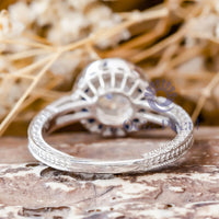 Round CZ Stone Sapphire Halo Target Art Deco Ring