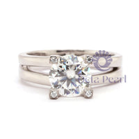 Round Cut Moissanite Split Shank Five Stone Ring