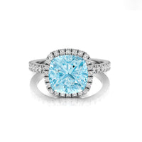 Aquamarine Cushion Cut CZ Stone Halo Wedding Ring For Women