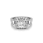 Round & Baguette Cut CZ Three Stone Halo Ring