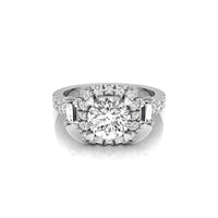 Round & Baguette Cut CZ Three Stone Halo Ring