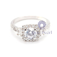 Round Cut CZ Three Stone Halo Ring