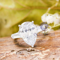 Pear CZ Stone Past Present Future Engagement Ring