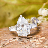 Pear CZ Stone Past Present Engagement Ring