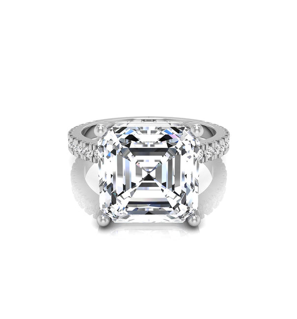 Asscher Cut Moissanite Hidden Halo Promise Ring