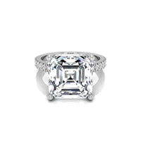 Asscher Cut Moissanite Hidden Halo Promise Ring For Women