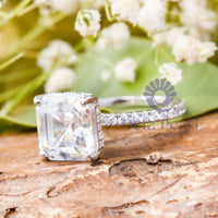 Asscher Cut Hidden Halo Promise Ring