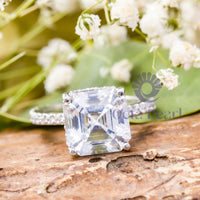 Asscher Cut Moissanite Hidden Halo Promise Ring