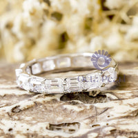 Emerald Cut CZ Stone Half Eternity Stacking Band