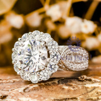 Round CZ Stone Halo Bridge Shank Wedding Ring