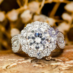 Round CZ Stone Halo Bridge Shank Wedding Ring