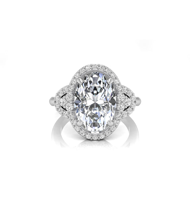 Oval Moissanite Seven Stone Halo Engagement Ring