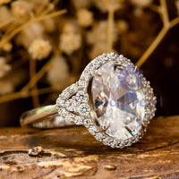 Oval Moissanite Seven Stone Halo Engagement Ring