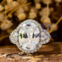 Oval Moissanite Seven Stone Halo Engagement Ring