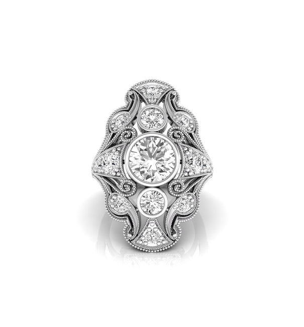 Round Moissanite Bezel Set Openwork Edwardian Ring