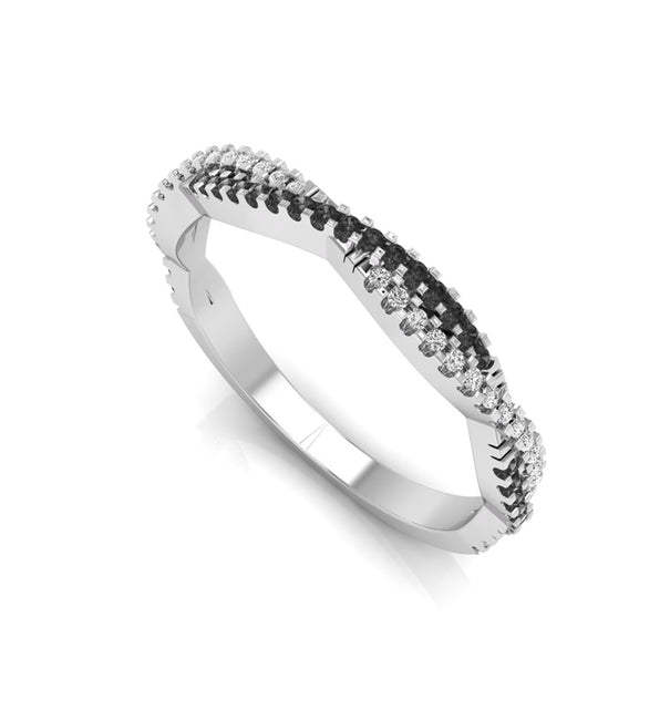 Black & White Round CZ Stone Half Eternity Band