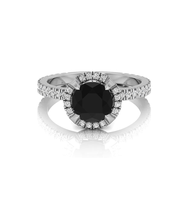 Black Round CZ Stone Halo Anniversary Gift Ring