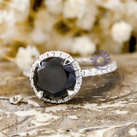 Black Round CZ Stone Ring