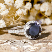 Black Round CZ Stone Halo Anniversary Gift Ring