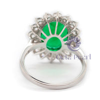 Green Oval CZ Stone Sunburst Halo Cocktail Ring