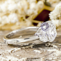 Half Moon Cut CZ Three Stone Ring