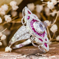 Round Cut CZ Stone Halo Art deco Navette Ring