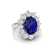 Blue Oval Cut CZ Stone Sunburst Halo Ring For Valentine
