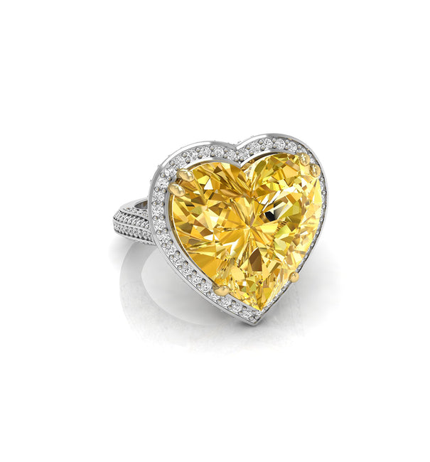 Yellow Heart CZ Stone Halo Ring For Party Wear