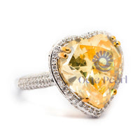 Yellow Heart CZ Stone Halo Ring For Party Wear