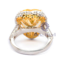 Yellow Heart CZ Stone Halo Ring For Party Wear