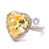 Yellow Heart CZ Stone Halo Ring For Party Wear