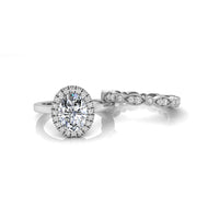 Oval Moissanite Halo Wedding Bridal Ring Set