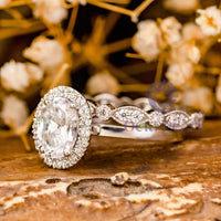 Oval Moissanite Halo Wedding Bridal Ring Set