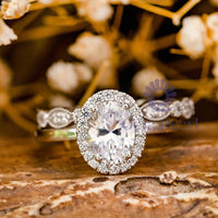 Oval Moissanite Halo Wedding Bridal Ring Set